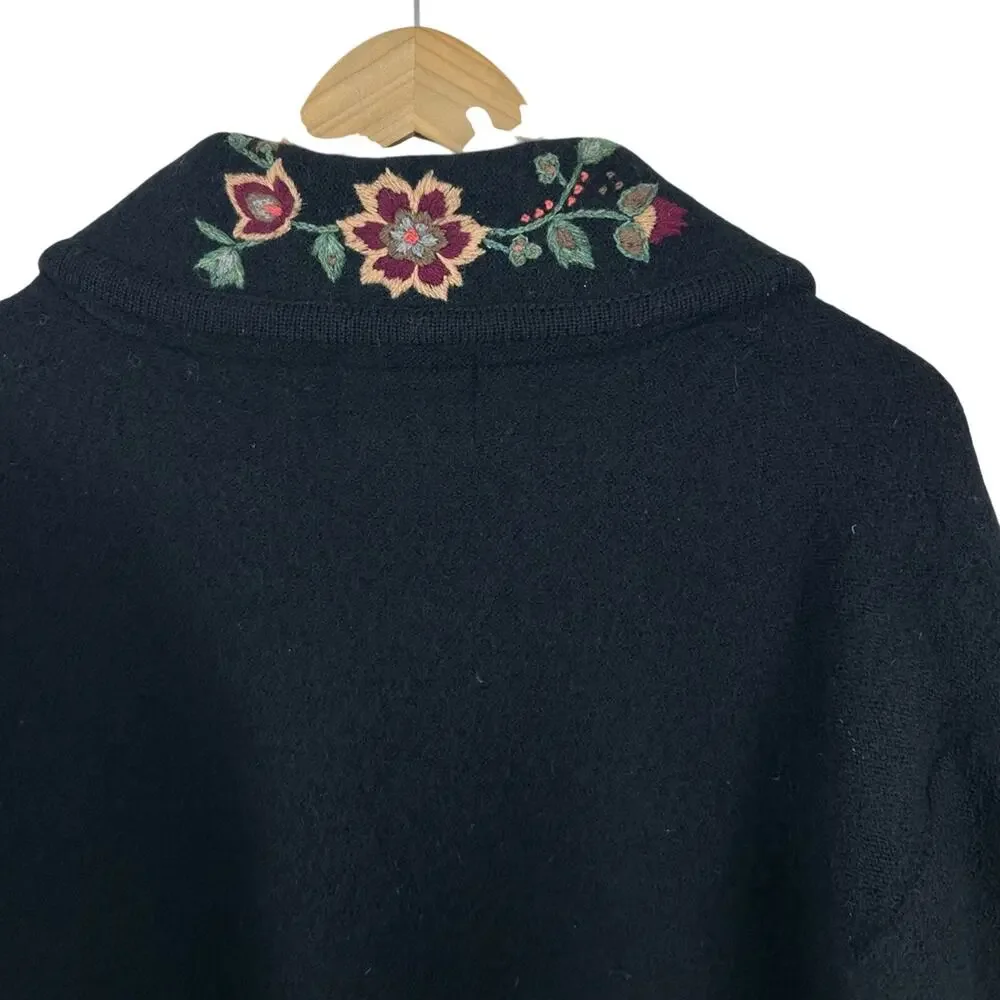 Vintage Woolrich Wool Coat Cardigan Sweater Embroidered Collar‎ Women's Medium
